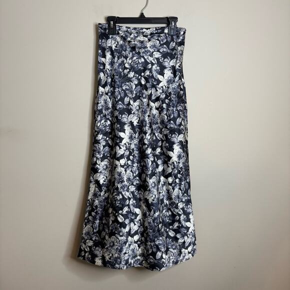 NWOT Cinq a Sept Adis Floral Print Silk Midi Skirt Black Blue Size 00 - Picture 6 of 10